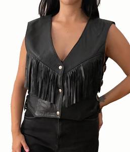 100% Genuine Leather <b>Women's</b> Vest Fully Customized Snap Button Front Closure Fringe Style Fashion <b>Waistcoat</b> Leather Fashion Vest - Product Image 1