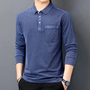 Polos informales para hombre primavera otoño nuevo botón de solapa sólido bolsillo Streetwear moda Oficina Social manga larga Tops - Product Image 6