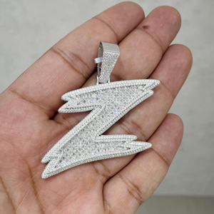 Collar con Nombre Personalizado con Letra Z, Chapado en Oro, Plata 925, Moissanita Baguette, Estilo Hip Hop, Collar con Nombre Personalizado, 6.2 Quilates - Product Image 1