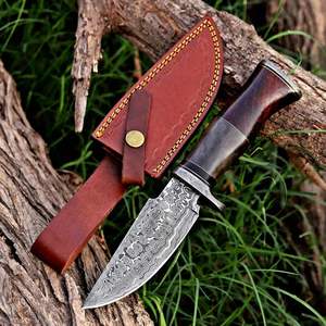 Cuchillo de Caza de Acero de Damasco de Hoja Fija de Grado Industrial de Alta Calidad, con Mango de Madera de Cuerno de Búfalo, OEM - Product Image 5