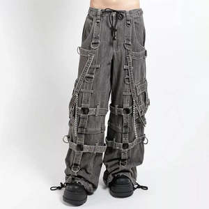 Plus Size Stretch <b>Jeans</b> Custom logo High Quality Bleached Grey Baggy <b>Jeans</b> Men Loose Fit - Product Image 3