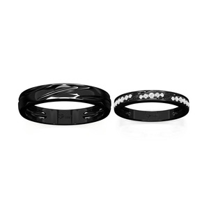 Jeulia Classic Black Matching <b>Couple</b> <b>Rings</b> <b>Set</b> Bypass Wave - Product Image 3