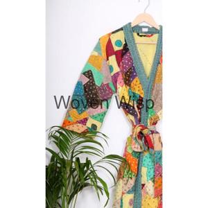 Indien pur coton Kantha matelassé unisexe hiver veste courte manteau chaud avec costume ouvert Kimono Style rayure tricoté tissé - Product Image 6