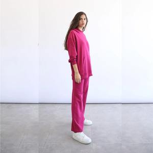 Conjunto Deportivo de Felpa Gruesa de Color Personalizado para Mujer, 100% Algodón, de Alta Calidad, Sudadera con Capucha Holgada y Pantalones Anchos - Product Image 4