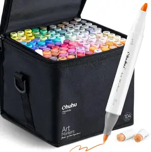 Ohuhu Alcohol Markers Brush Tip- 104-color Double Tipped Alcohol Based Art Marker Set for Artists Adults Coloring - Honolulu