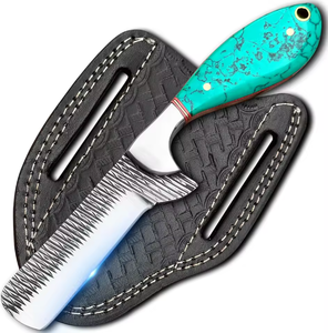 Couteau de chasse en acier Damas artisanal de qualité supérieure, pointe tombante, lame pleine, manche en noyer, étui en cuir, tranchant comme un rasoir, pour la chasse en plein air - Product Image 1