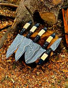 Juego de Cuchillos de Chef de Acero de Damasco de Alta Calidad Hechos a Medida al por Mayor con Mangos de Madera, Juego de 5 Piezas con Funda de Cuero - Product Image 3