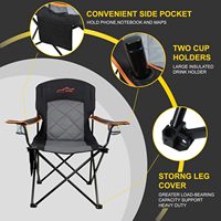 Chaise de camping surdimensionnée entièrement rembourrée, capacité de 350 lb, support de bras quadruple et pliable, porte-gobelet, chaise lombaire pliable