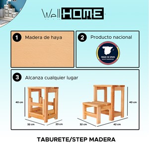 บันไดไม้ 2 ขั้น WELL HOME รุ่นเคลือบน้ำมัน ขนาด 32x23x40 ซม. สำหรับใช้ในบ้าน - Product Image 2