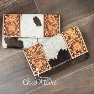 Usine directe de haute qualité usiné à la main portefeuille en cuir Design floral cheveux en cuir de vachette carte de crédit pochette quotidienne pour les femmes - Product Image 1