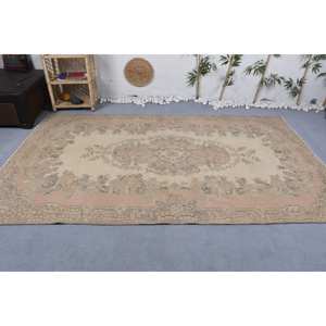 Alfombra de retazos de lana Vintage hecha a mano Beige marrón área grande 5,6X9,5 pies pasillo Rectangular para dormitorio para decoración de dormitorio - Product Image 3