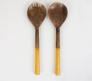 Ensemble de serveurs à salade en bois naturel durable avec poignée de conception créative Vaisselle en matériau écologique Outils de service Outils de cuisine personnalisés - Product Image 3