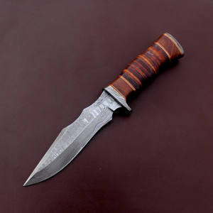 Cuchillo de caza Bowie de acero de Damasco de alta calidad hecho a mano de lujo personalizado mango de Micarta marrón Funda de cuero cuchillo directo OEM - Product Image 3