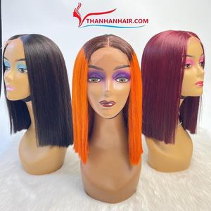 100% vierge cheveux humains os droit Bob perruque diverses longueurs dentelle transparente partie centrale perruque de qualité vietnamienne Extension de cheveux - Product Image 1