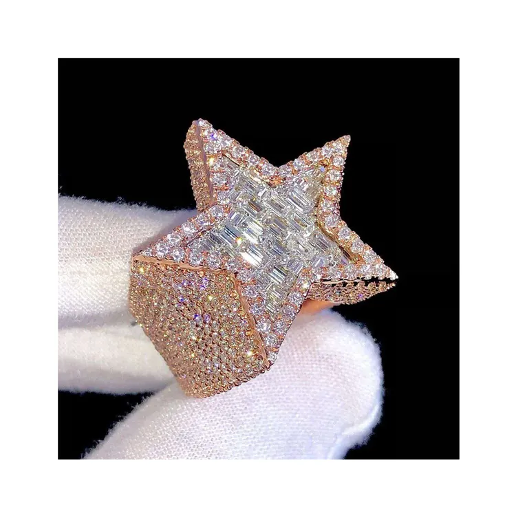 Leading Supplier of Best Quality Elegant Design Solid 10K Gold DEF Color VVS 5 Star Baguette Moissanite Diamond Men's Ring
