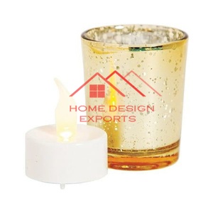 อุปกรณ์ตกแต่งชิ้นกลางแบบแก้วปรอทสีทองที่วางเทียนสำหรับงานแต่งงาน - Product Image 1