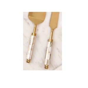 Juego de servidor de latón para pastel de cumpleaños, juego de cuchillos y servidor para bodas, suministros modernos para hoteles, juego de cuchillos y servidor para pasteles - Product Image 3