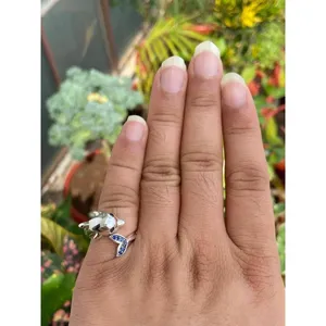 925 <b>Silver</b> Dolphin <b>Ring</b> Vintage <b>Boho</b> Marquise Shape 14k Fine Jewelry with Vermeil Plating Gemstone Inlay Dainty Everyday Wear - Product Image 4