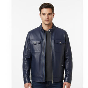 Chaqueta de motorista de piel de oveja hecha a mano para hombre, proveedor mayorista de fábrica OEM, ropa de abrigo elegante y duradera cálida, ropa de moto - Product Image 2