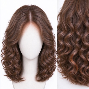 Peluca de Cabello Sintético con Frente de Encaje Ondulado Marrón, Peluca Corta Bob Ondulada sin Pegamento para Uso Diario - Product Image 5