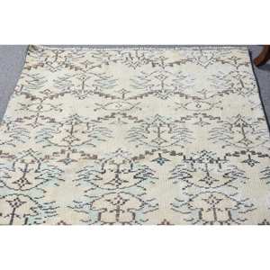 พรมขนสัตว์ตุรกีวินเทจ3.4 x 8.4ft ข้อความชิ้นชิ้นทันสมัยสีเบจสีน้ำตาลผ้าทอแบนสำหรับตกแต่งห้องนั่งเล่นน้ำยาง - Product Image 3