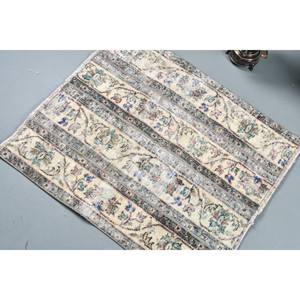 Tapis en laine Patchwork vert Beige classique 2.9 X 3.3ft Design Aubusson turc pour salon chevet couloir Latex Rectangle - Product Image 4