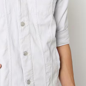 Veste en jean pour homme sur mesure OEM, effet délavé, denim blanc, coton, coupe ample, vintage, denim délavé, 2025 - Product Image 6