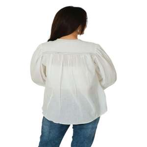 Top bordado de algodón bohemio para mujer, blusa bordada a mano sólida de diseñador, ropa informal de verano, camisa Bohemia ligera - Product Image 5