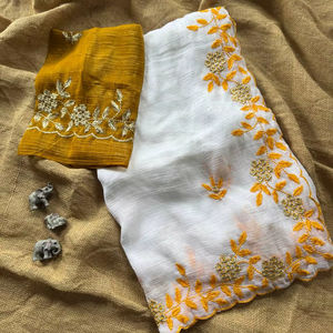 Indian Designer Traditional Soft Silk Saree with Beautiful Embroidery Work, Designer Weddings and Parties Wear Saree - Product Image 1