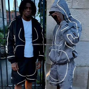 Custom Shell Track Jogging Suit <b>Waterproof</b> Polyester Oversized Zip up Hoodie Jacket and Short <b>Set</b> Reflective Nylon Tracksuit Men - Product Image 4