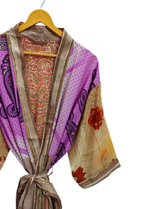 Maillot de bain Peignoir en soie douce Robe multicolore Robe de nuit Robe indienne Vintage en soie recyclée Sari Kimono, - Product Image 2