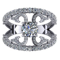 Cincin Tunangan Moissanite Potongan Bulat Brilian Emas 18K Setting Pave Desain Bunga Modern Cincin Unisex Model Split Shank