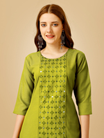 Kurti décontracté indien et pakistanais à la mode, entièrement brodé, en viscose, rayonne, polyester et coton, avec effet slub magique