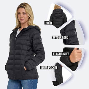 Veste matelassée légère pour femme avec capuche, fermeture éclair intégrale, manteau d'hiver pour temps froid - Product Image 2