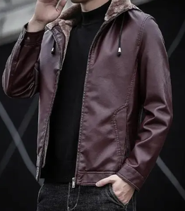 Nouvelle veste en cuir décontractée mince pour hommes avec col en fourrure coupe-vent à capuche automne hiver Style Streetwear grande taille disponible - Product Image 6