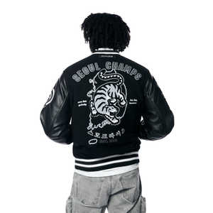 Dernière veste universitaire élégante en noir et laine pour hommes fermeture à boutons poches intérieures veste bombardier Letterman College Baseball - Product Image 2