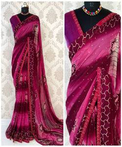 Saree เรขาคณิตดอกไม้ที่มีรูปลักษณ์ที่อุดมไปด้วยภาพพิมพ์ร่วมสมัยสำหรับผู้นำเทรนด์หรูหราสำหรับงานแต่งงานที่น่าสนใจในราคาต่ำ - Product Image 4