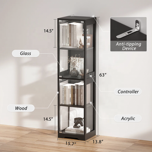 Meuble de rangement moderne en bois massif à 4 niveaux avec éclairage LED et vitrine anti-poussière pour chambre et salon – Présentoir compact pour figurines - Product Image 2