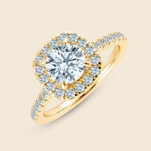 Anillo de Diamantes Cultivados en Laboratorio, Corte Redondo, 0.3 Quilates, con Halo de Microdiamantes, F-VS, en Oro Sólido de 14K, para Novia, Boda, Compromiso, Fiesta - Product Image 1