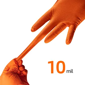 قفازات ميكانيكية متينة لسلوك العمل 10 ميل باللون الأسود والبرتقالي من المطاط الحر للاستخدام مرة واحدة لخدمات الميكانيكية النايتريل