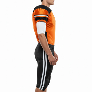 Uniforme de football américain pour hommes, col en V, manches courtes, maillot en maille orange et noir avec fermeture à pression, pantalon sur mesure, grande taille - Product Image 2