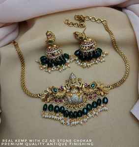 Kemp แท้คุณภาพพรีเมี่ยมพร้อมสร้อยคอโชกเกอร์หิน CZ AD ชุดสร้อยคอวัดตกแต่งโบราณเหมาะสำหรับเทศกาล - Product Image 1
