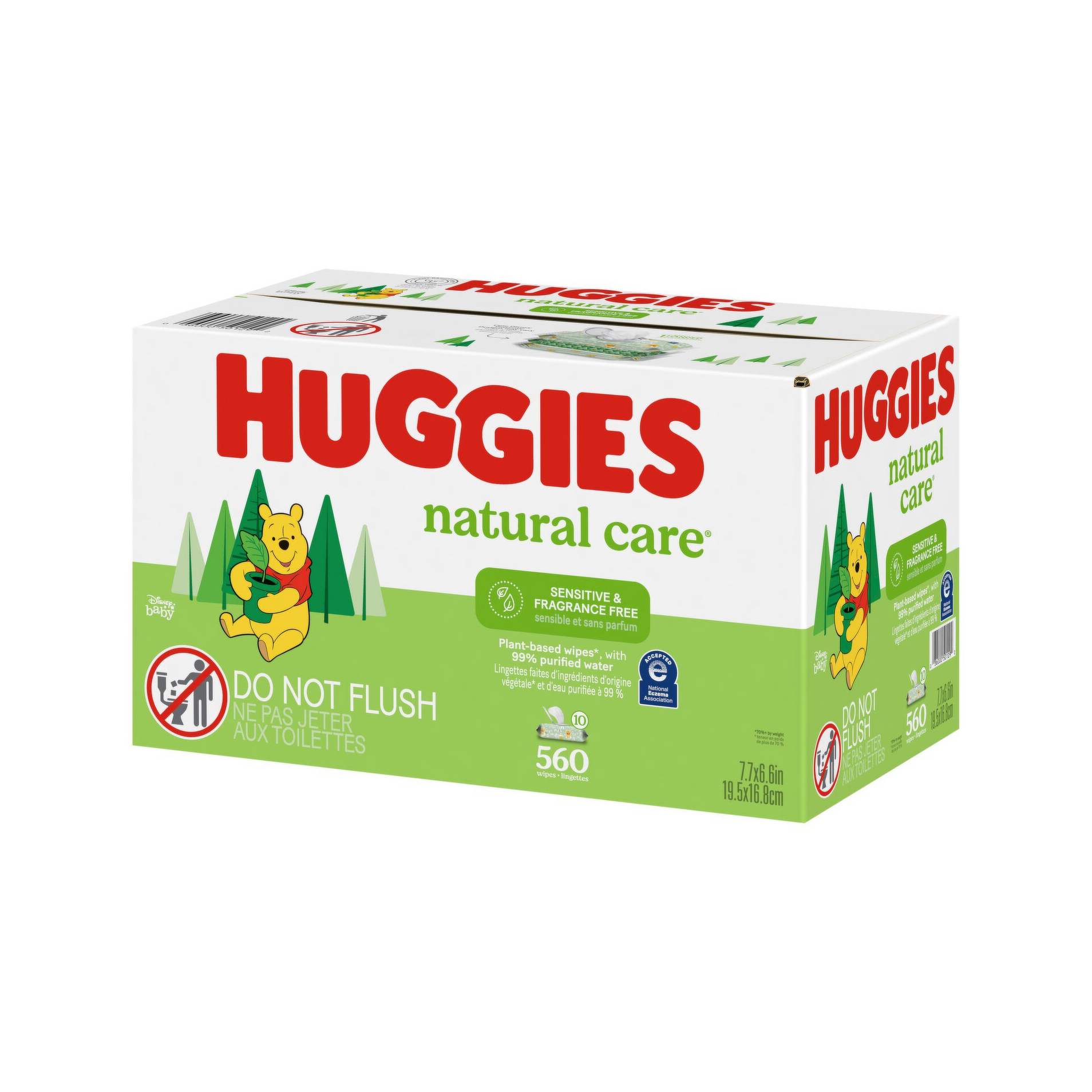 Huggies натуральные чувствительные детские салфетки, без запаха, гипоаллергенная, 99% очищенная вода, 12 откидных пакетов (всего 768 салфетки)