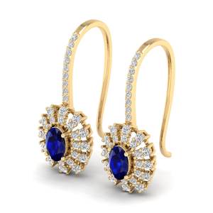 REYES Exclusivité Boucles d'oreilles pendantes en or 14K 18K 22K Moissanite avec pierre précieuse saphir bleu Nouveau design Bijoux pour femmes - Product Image 3