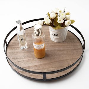 Bandeja decorativa redonda de 12 pulgadas con mango de Metal bandejas decorativas para decoración del hogar bandeja redonda para servir café - Product Image 6