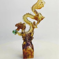 Figurine de dragon moderne en verre cristal faite à la main, à cinq griffes, or, richesse, petit ornement de bureau, zodiaque, entrée, salon, cadeau