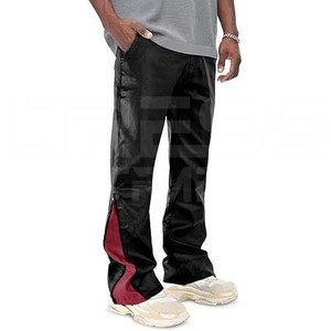 กางเกงหนังเอวกลางลำลองสำหรับผู้ชาย, 100% หนังแท้ดีไซน์ลายทางโค้งตรง - Product Image 1