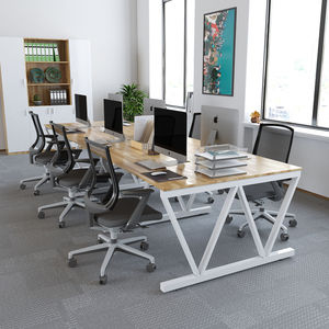 SFVC007-6-Seater Minimalist Design Wood Rubber Cluster <b>Table</b> with Iron V-Shaped Legs - Product Image 2