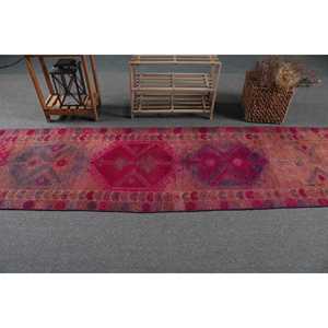Vintage Turkish Herki Rug 2.5x13 ft (76x396 cm), <b>Red</b> Southwestern <b>Wool</b> Rug - Product Image 3