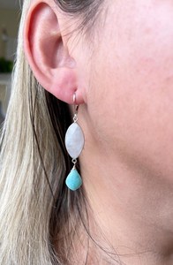 Pendientes Marquise de Plata de Ley 925 con Piedra de Luna Arcoíris Acuática y Amazonita, Blancos de Verano, 35 mm, Cierre de Palanca, Piedra de Nacimiento de Junio, Armonía - Product Image 3